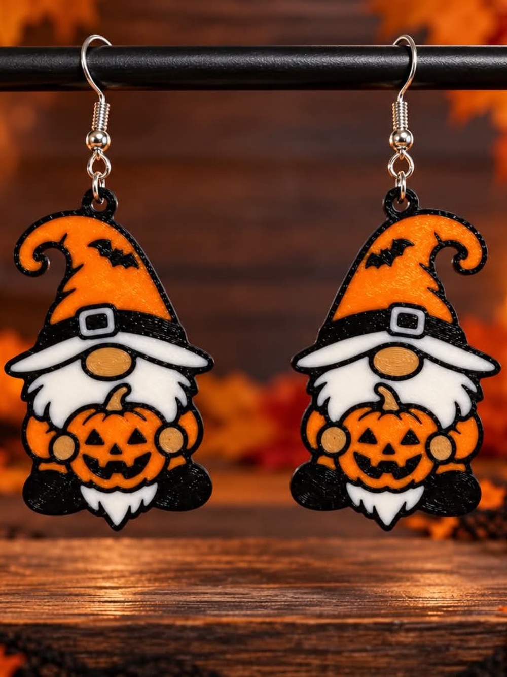 Halloween Gnome Pumpkin Dangle Earrings - Orange